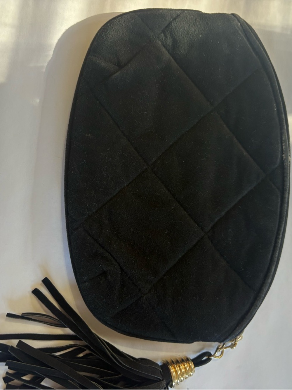 CHANEL Black Quilted Suede Cosmetic Pouch with Gold Tassel - Picture 2 of 2